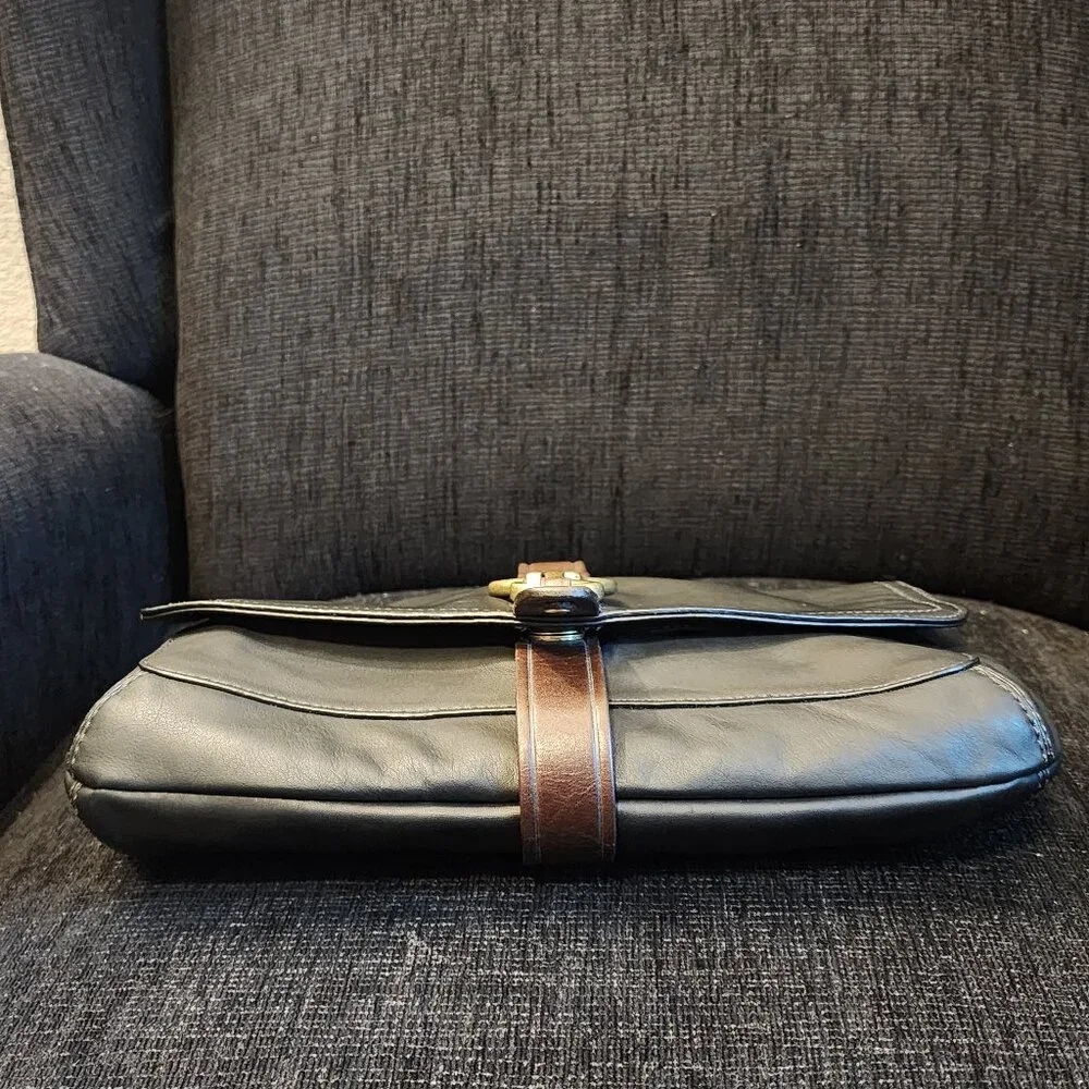 Cole Haan Soft Black Leather with Brown Trim Leather Crossbody Bag - Picture 4 of 11